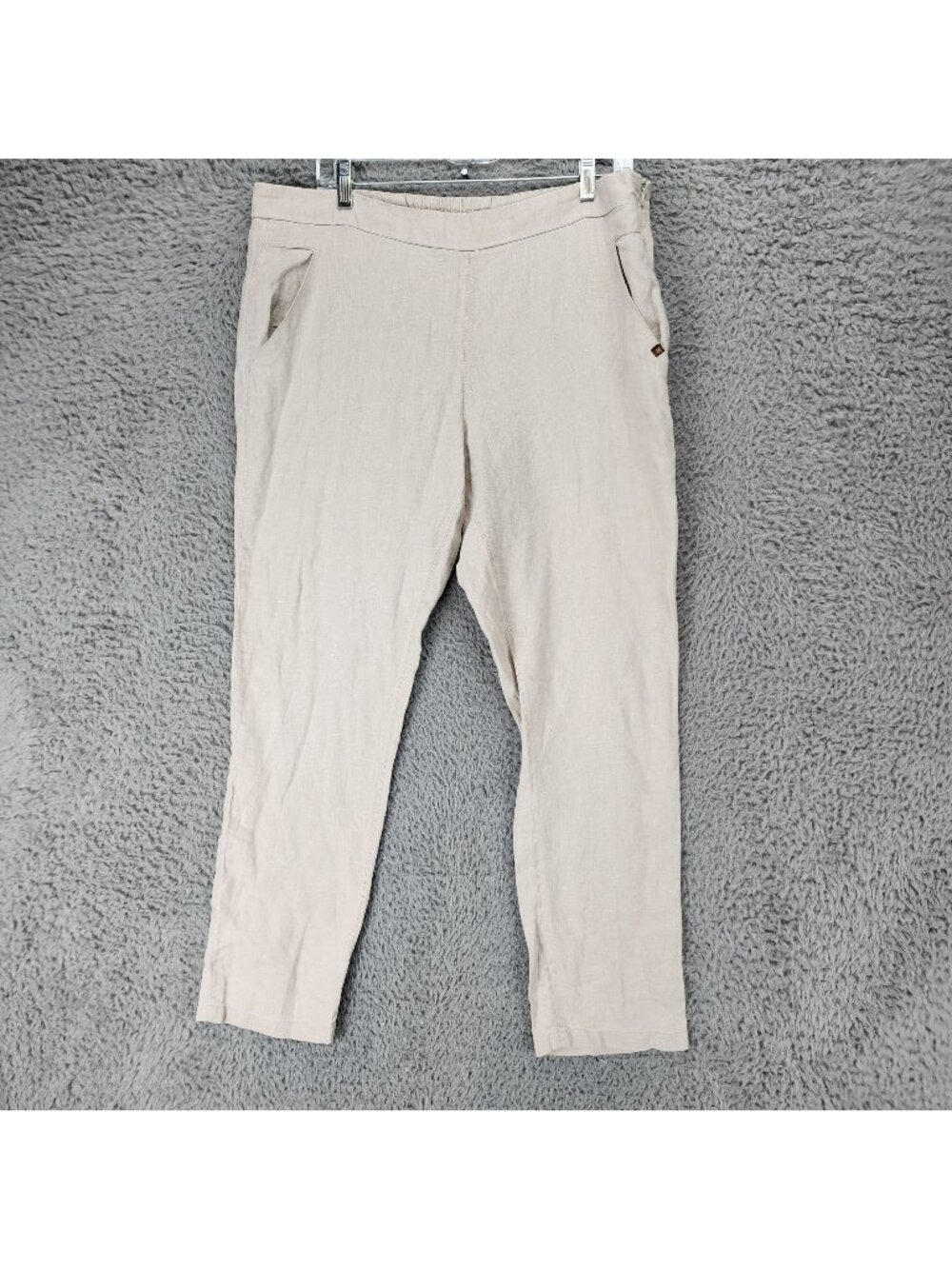 La Naturelle Pants Womens XL Tan 100% Linen Straight Leg Side Zip